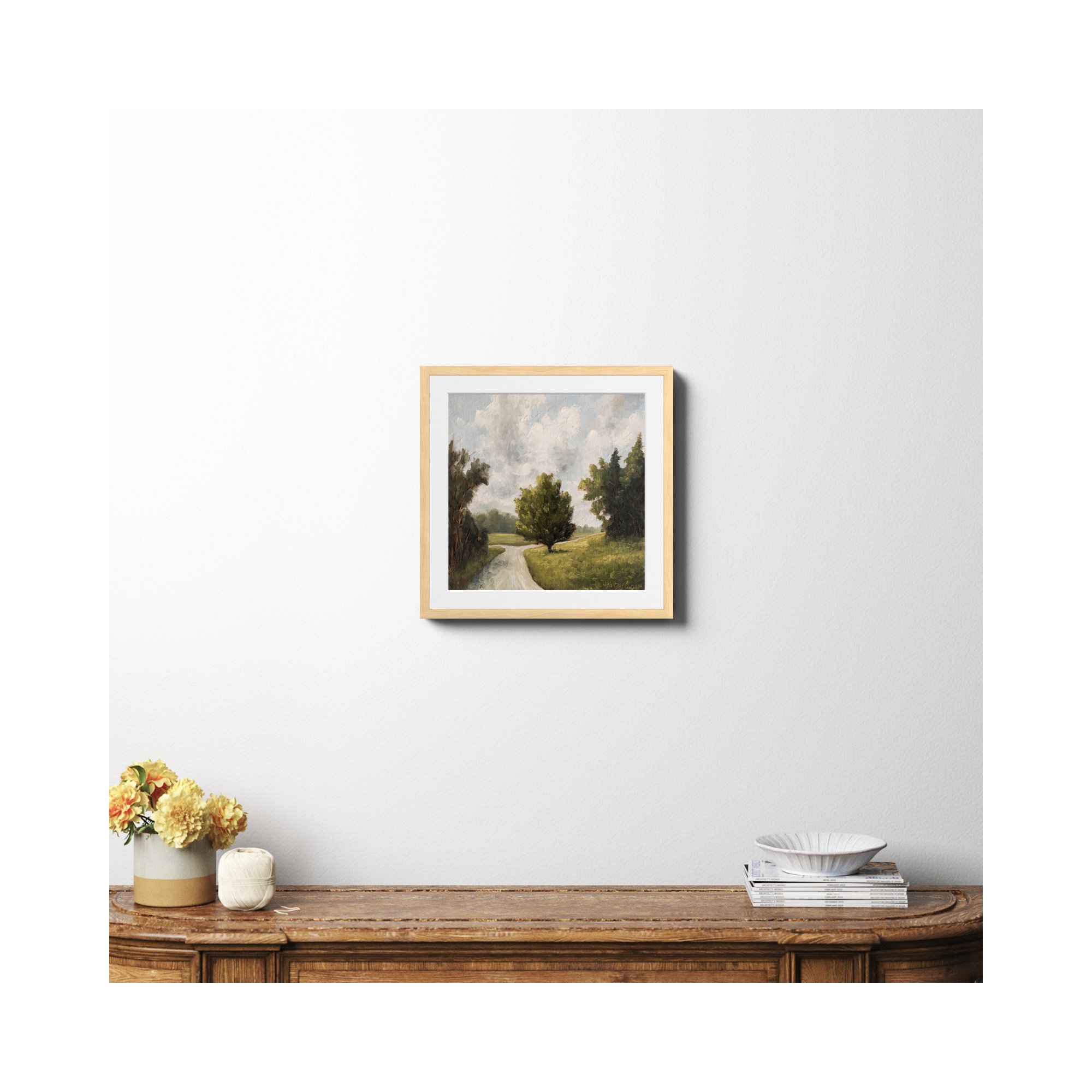 Around The Bend by Miss Mustard Seed, Yes, 20" H x 20" W x 0.75" D, Natural Framed Paper