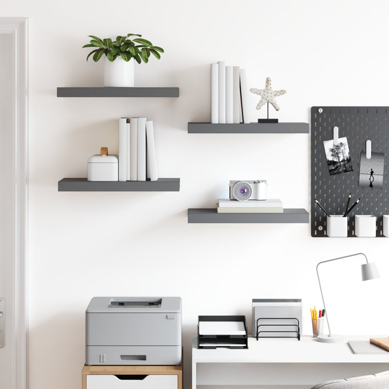 Ensemble de 4 tablettes murales pour cadres photo, H 1,5 po x l 19,7 po x P 9,1 po, Gris à haute brillance
