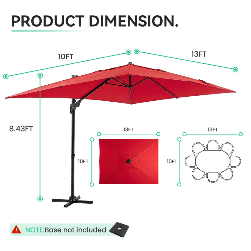 Parasol en porte-à-faux 10 * 13 pi, 10 * 13 pi, Rouge