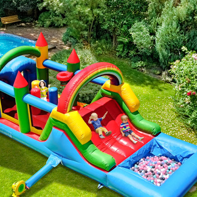 Jeu gonflable pour enfants Relunch 25 pi, parcours d'obstacles gonflable 100% PVC avec glissades d'eau / souffleur, fête extérieure de qualité robuste