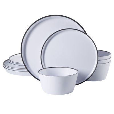 Gibson Home Gibson 12 Piece Melamine Dinnerware Set In White W/ Rim