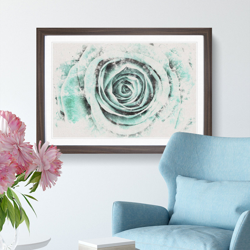 Mint Green Rose - Picture Frame Graphic Art Print, 62cm H x 87cm W x 2cm D, Walnut Framed