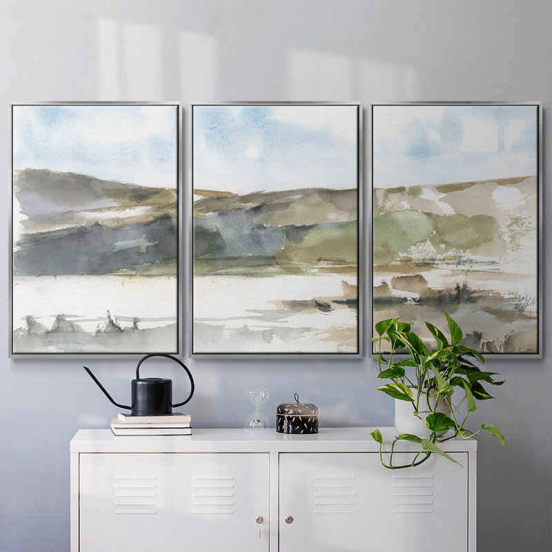 Western Lake Study II, reproduction sur toile 3 pièces, H 36 po x l 75 po x P 2 po, Argent