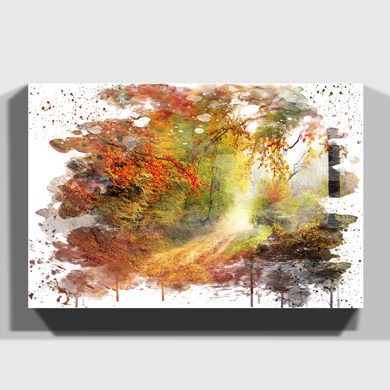 Landscape Autumn Fall Woodland Forest - Wall Art, 70cm H x 100cm W, Wrapped Canvas
