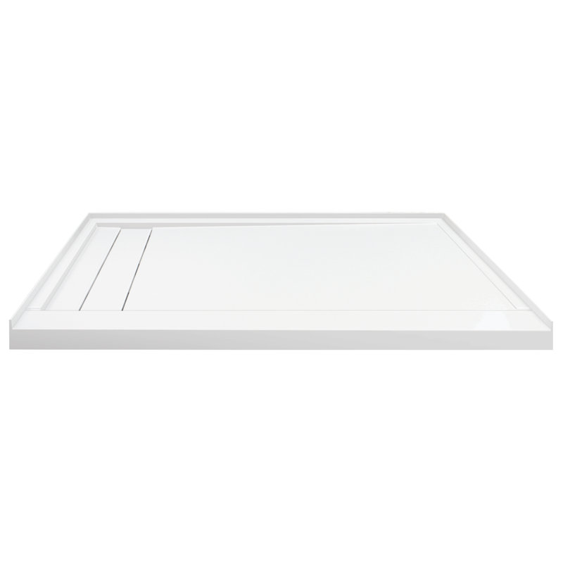 Base de douche à seuil simple l 60 po x P 30 po avec couvercle de drain, Blanc, Gauche