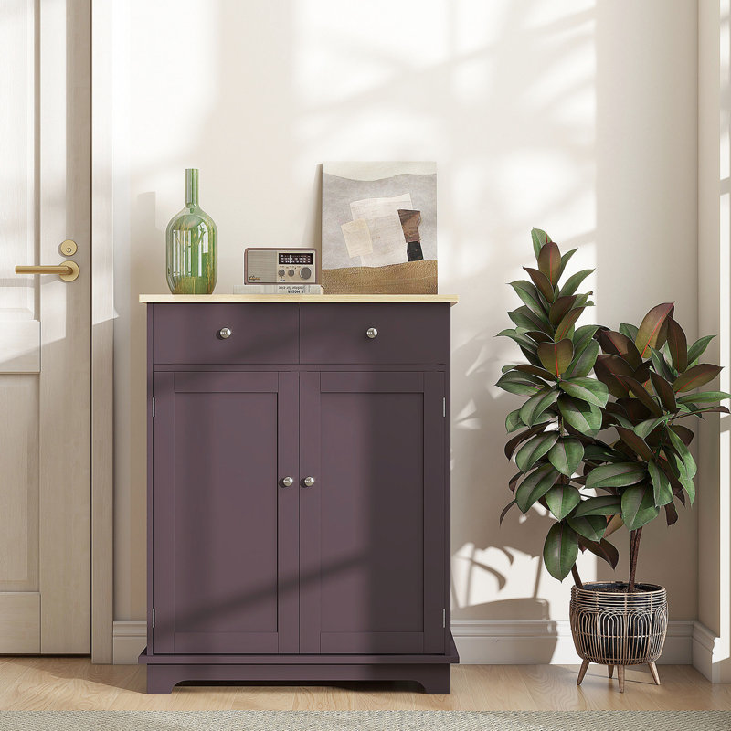 Buffet moderne - avec comptoir en bois massif pour le rangement de la cuisine, 2 tiroirs, portes, tablette réglable