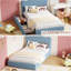 Structure de lit double tapissier pour enfant avec 2 tiroirs, lit plateforme en velours, bleu-1146949363-1146949366