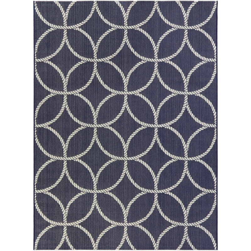 Tapis intérieur / extérieur bleu marine Hedvige, Rectangle 5 pi 3 po x 7 pi