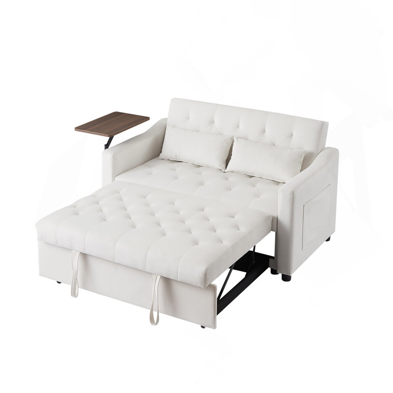 Canapé-lit en velours blanc crème, Crème