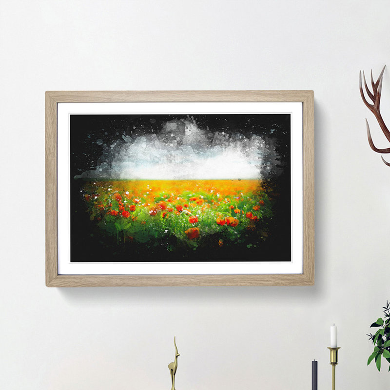 Poppy Field Dreams - Picture Frame Graphic Art Print, Oak Framed, 45cm H x 63cm W x 2cm D
