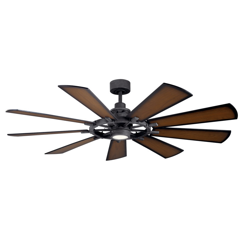 Kichler Gentry 65" 9 - Blade LED Windmill Ceiling Fan with Wall Control and Light Kit Included, Distressed Black