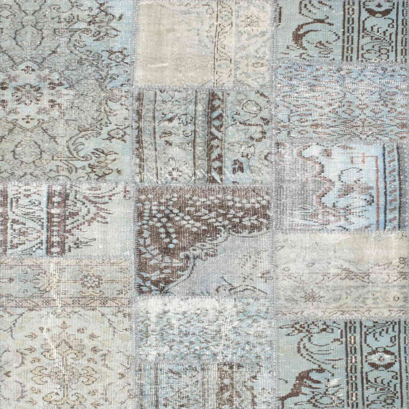 Tapis gris/bleu zone contemporaine, Carré 5 pi