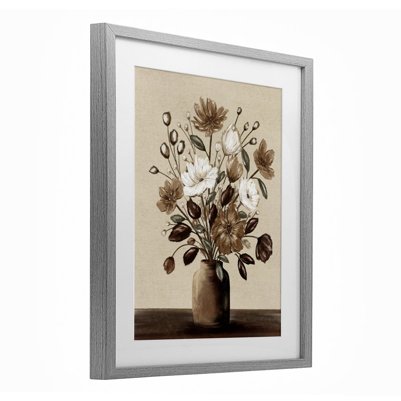 Reproduction sous verre moka encadrée, design par Kristen Dalpiaz, H 21 po x l 17 po, Cadre de ferme gris