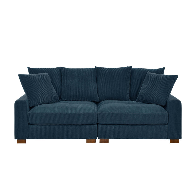 86" Upholstered Corduroy Sofa With Solid Wood Legs, Blue