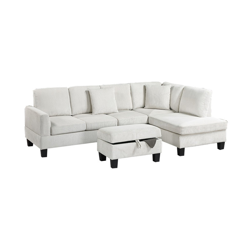 Ensemble de canapé modulaire 3 pièces RAF Chaise LAF avec repose-pieds beige et velours côtelé pour salon moderne, Beige