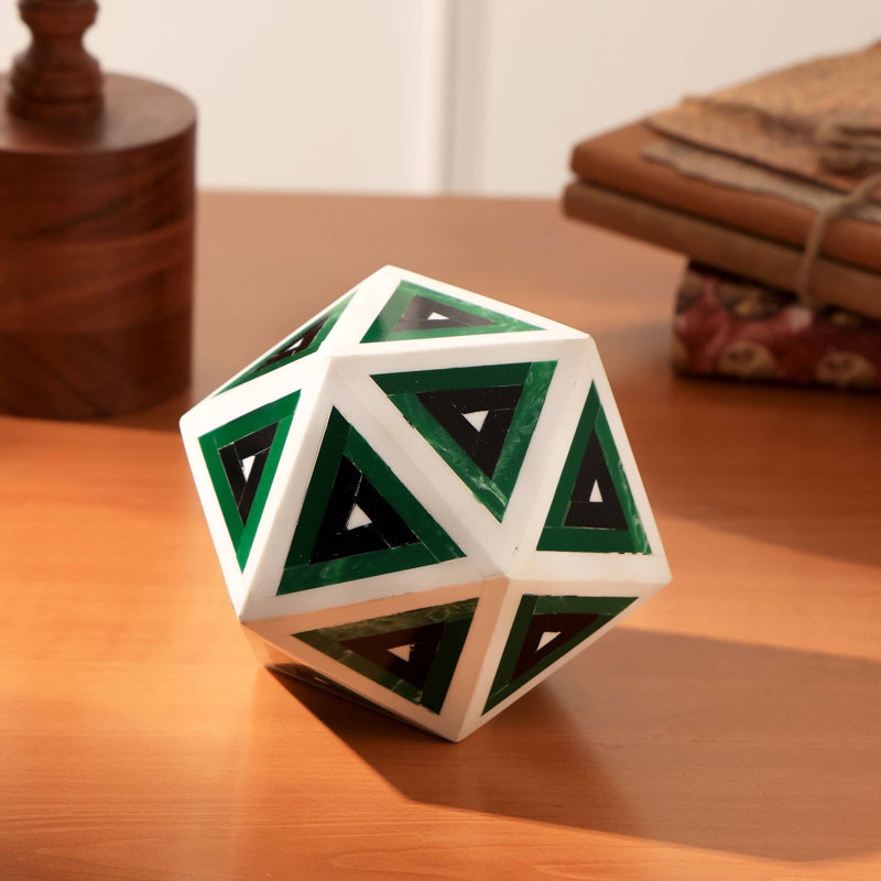 Diamond Shaped Decorative Bone & Resin Orb | Sculpture | Figurines | Green & Black, Green/Black