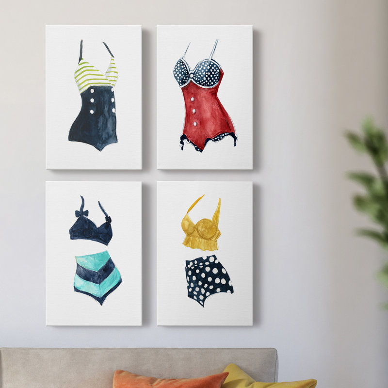 Ensemble de 4 peintures rétro sur toile I, H 12 po x l 32 po x P 1 po