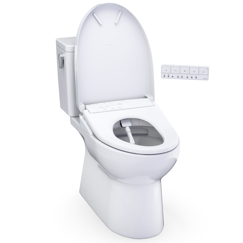 TOTO Glaston WASHLET+ S7A Two-Piece Elongated 1.28 GPF Universal Height Toilet with CEFIONTECT, Cotton White - MW4724736CEFG#01