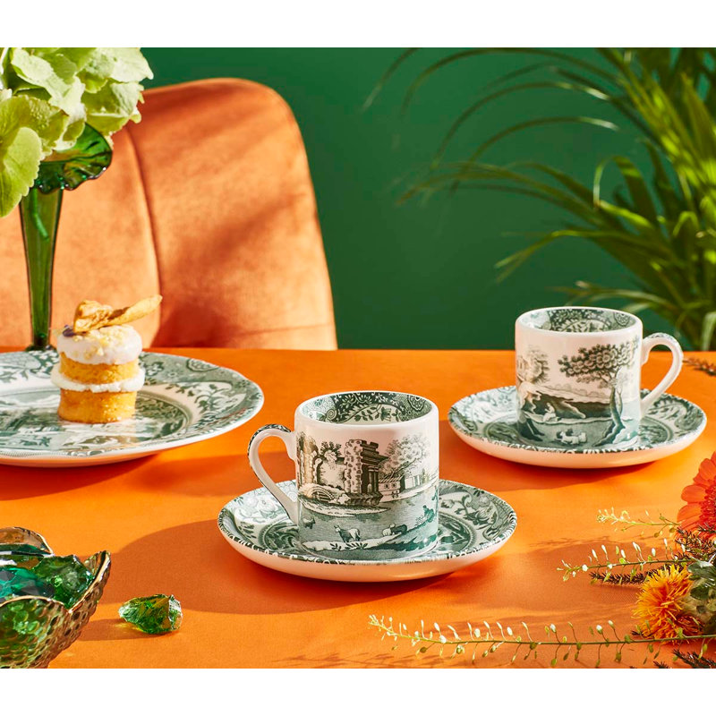 Heritage Green Italian 3 Oz. Espresso Cups & Saucers, Set of 4