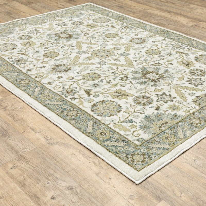 Tapis pierre / ivoire Alair Borders, Rectangle 5 pi 3 po x 7 pi 3 po