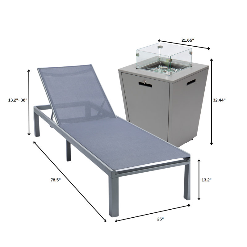 Outdoor Rust-Resistant Metal Chaise Lounge Set with Table, Dark Grey, Gray