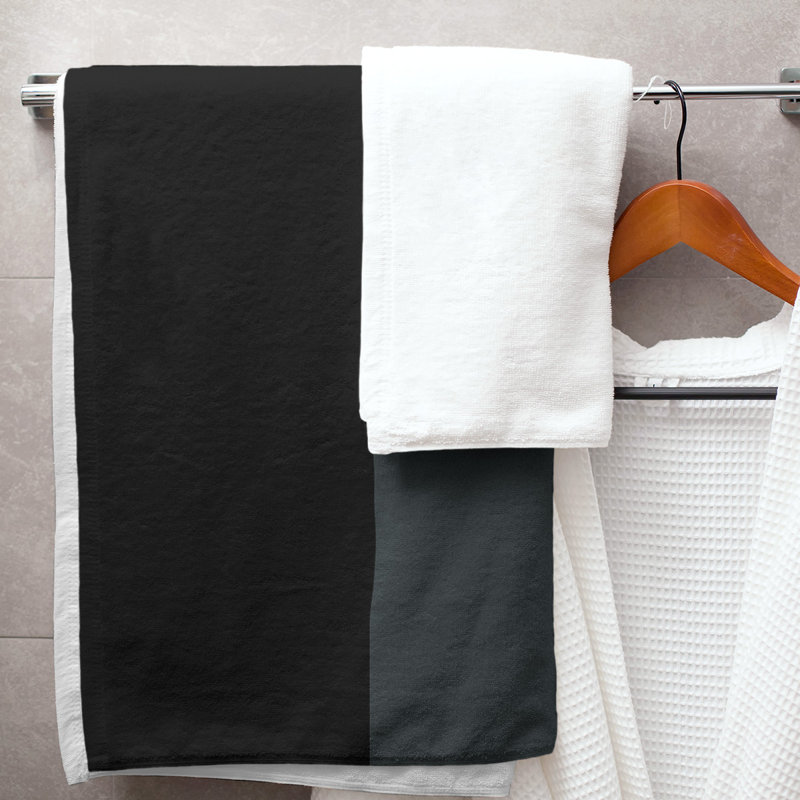 Lightweight Bath Towel, Black/Steel Gray/Black, Poly/Cotton