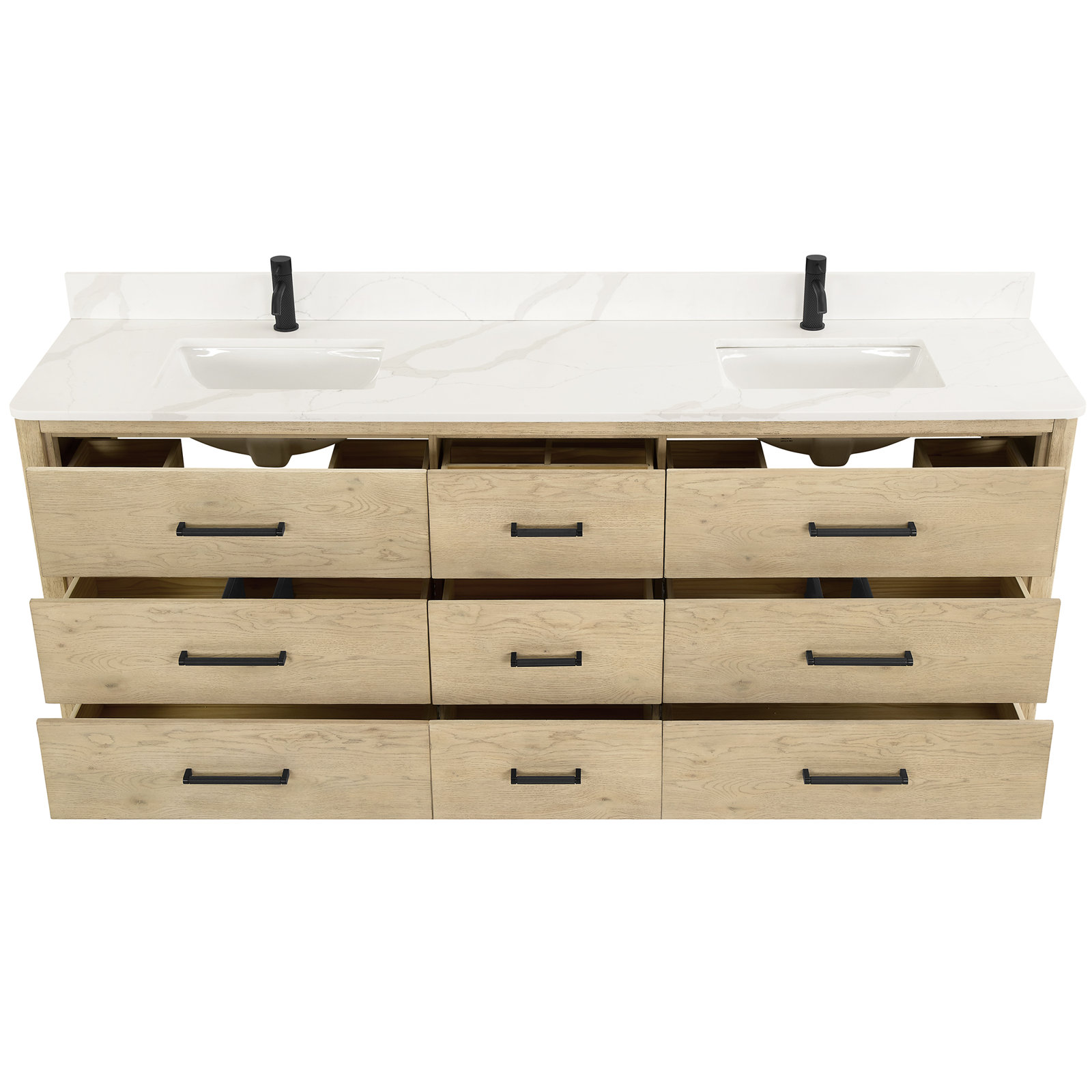 Porto 84'' Double Bathroom Vanity, Natural Oak, Matte Black