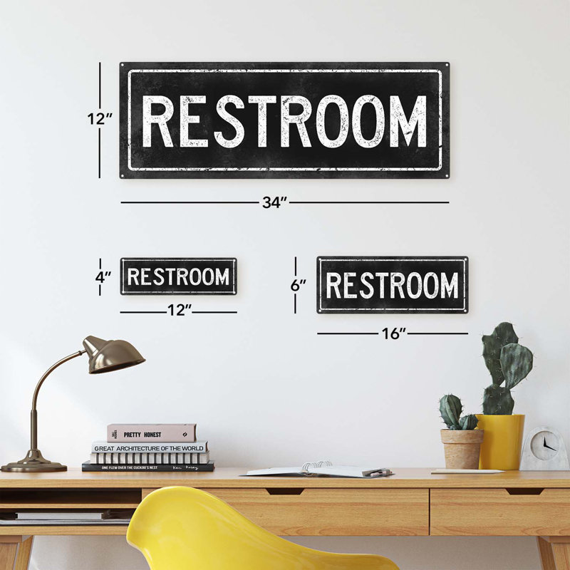 Toilettes - Impression sur métal, Métal, H 11,5 po x l 31 po x P 0,04 po