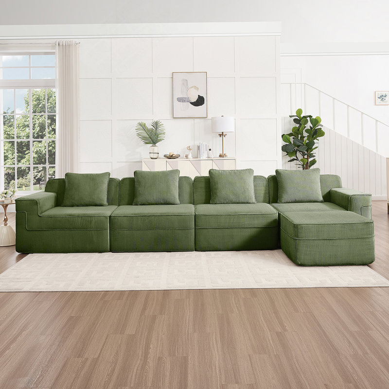 Canapé modulaire modulaire en L à 4 places avec assise profonde, conception moderne, coussins décoratifs et repose-pieds mobile pour un confort ultime