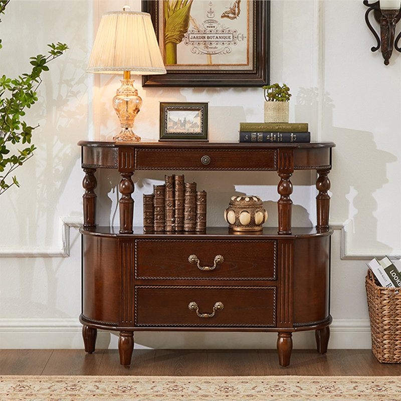 Dark walnut colour Solid wood Half-circle Console Table, 35.43" H x 32.68" W x 11.81" D, Dark Walnut