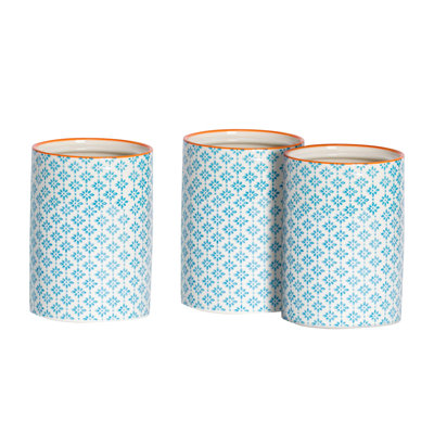 Nicola Spring - Hand-Printed Kitchen Utensil Holders - 1 Litre - Blue - Set of 3