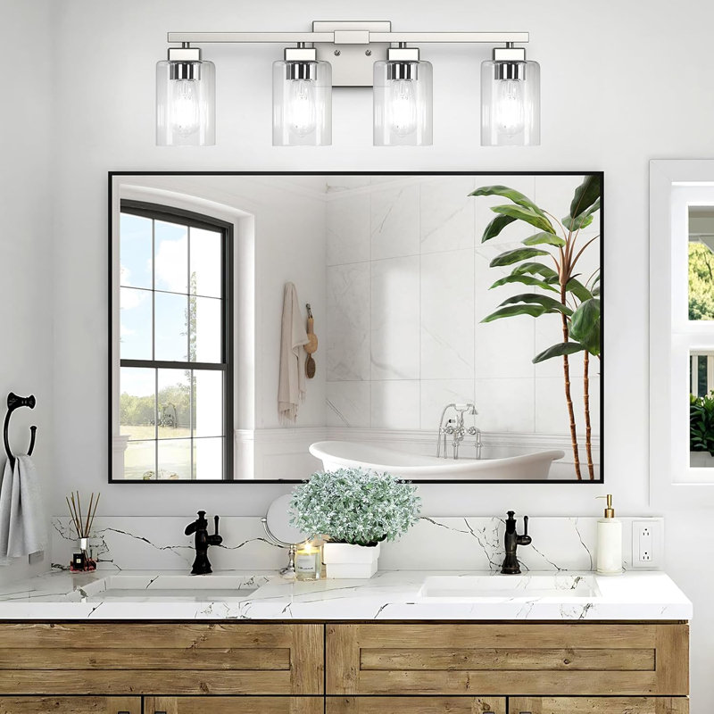 Modern Bathroom Vanity Light With Clear Glass Shade, 4-Light Wall Sconce For Mirror, Bedroom, Living Room, Durable, E26 Socket Compatible