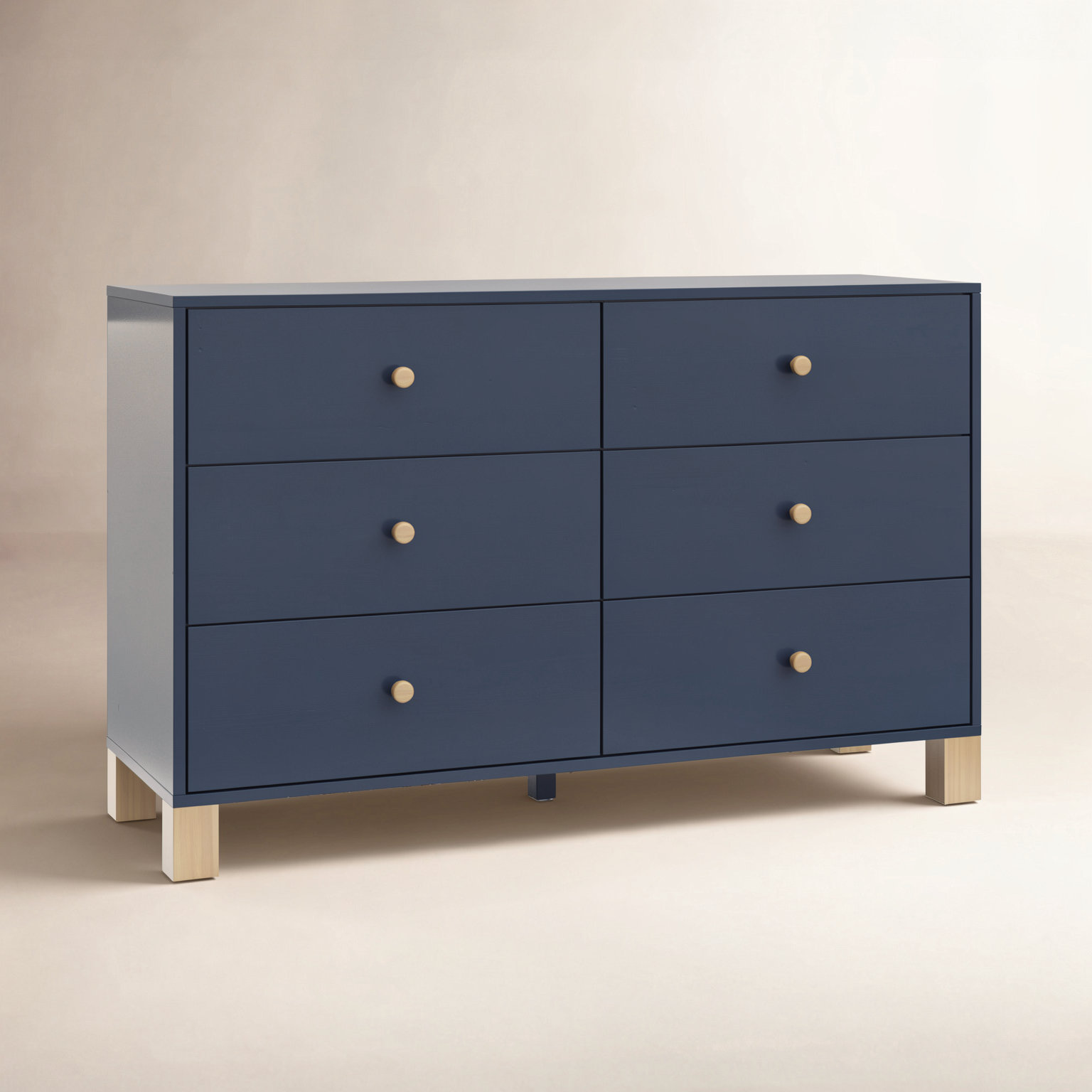 California 6 Drawer Dresser, Midnight Blue/Driftwood