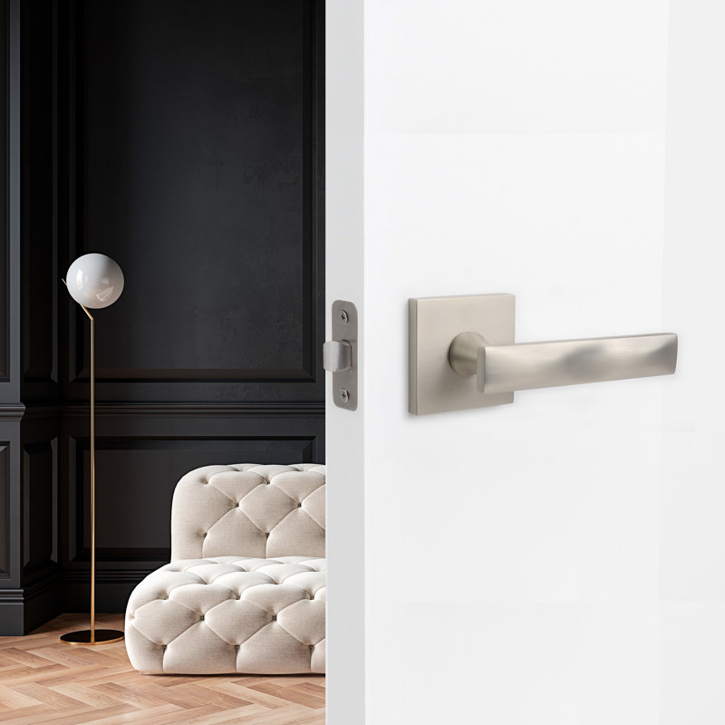 Essex Modern Interior Door Lever, Left, Passage, Satin Nickel