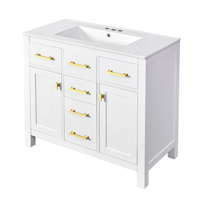 Bathroom Vanity Set With Ceramic Sink (Separate), Modern Freestanding Single Bathroom Cabinet With Drawers & Cabinets