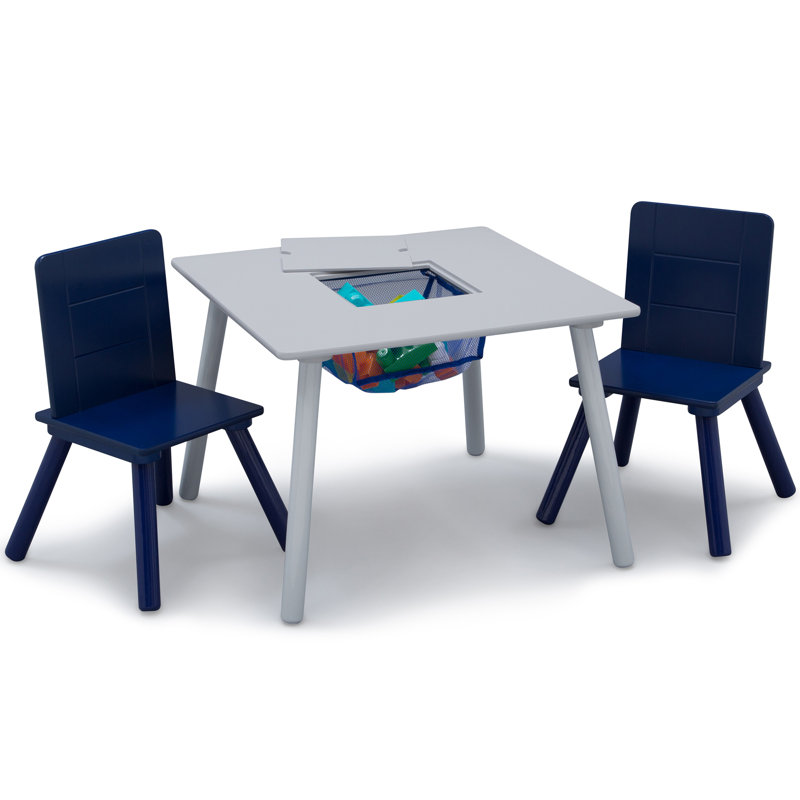 Delta Children Kids Table and Chair Set with Storage (2 Chairs Included), Greenguard Gold Certified, Gray/Blue