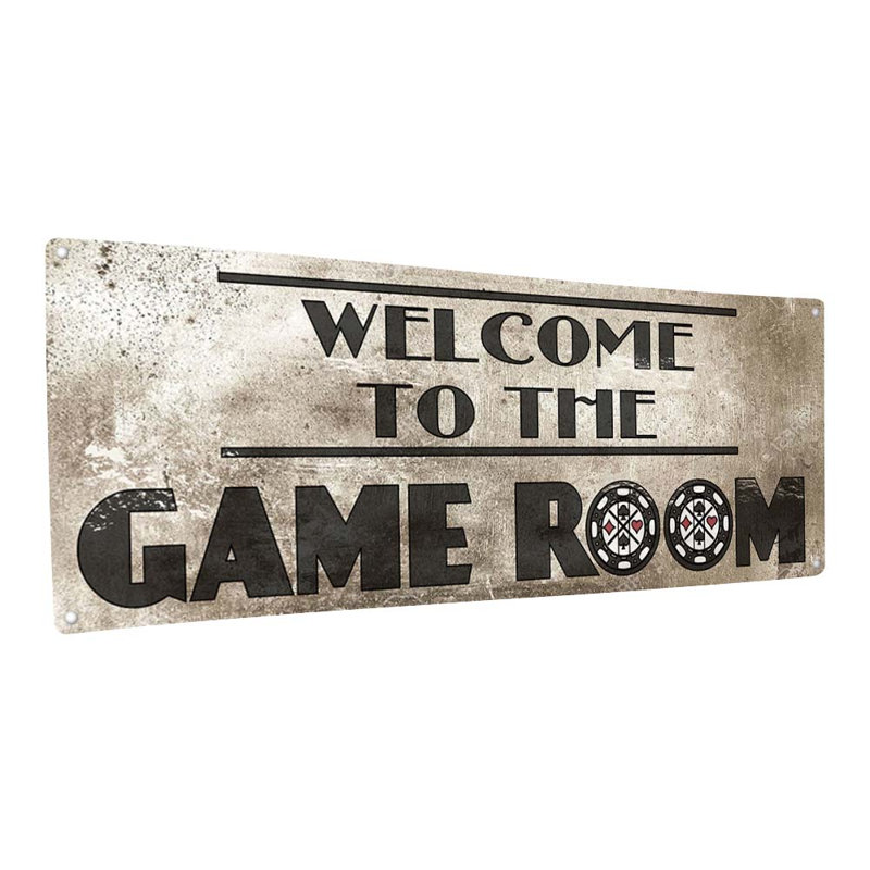 «Welcome To The Game Room» sur métal, H 5,75 po x l 15,5 po