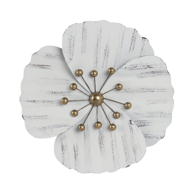 White 16" Iron Wall Flower Sculpture