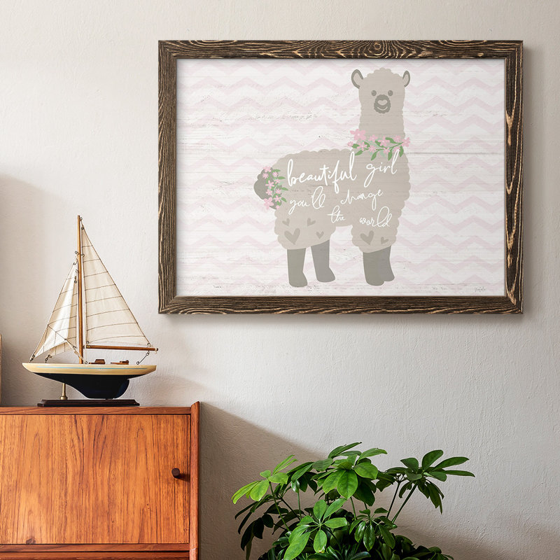 Floral lama encadré sur toile, Noyer, H 14 po x l 20 po