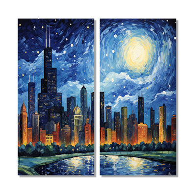 «Chicago The Starry Night», art mural sur toile Chicago