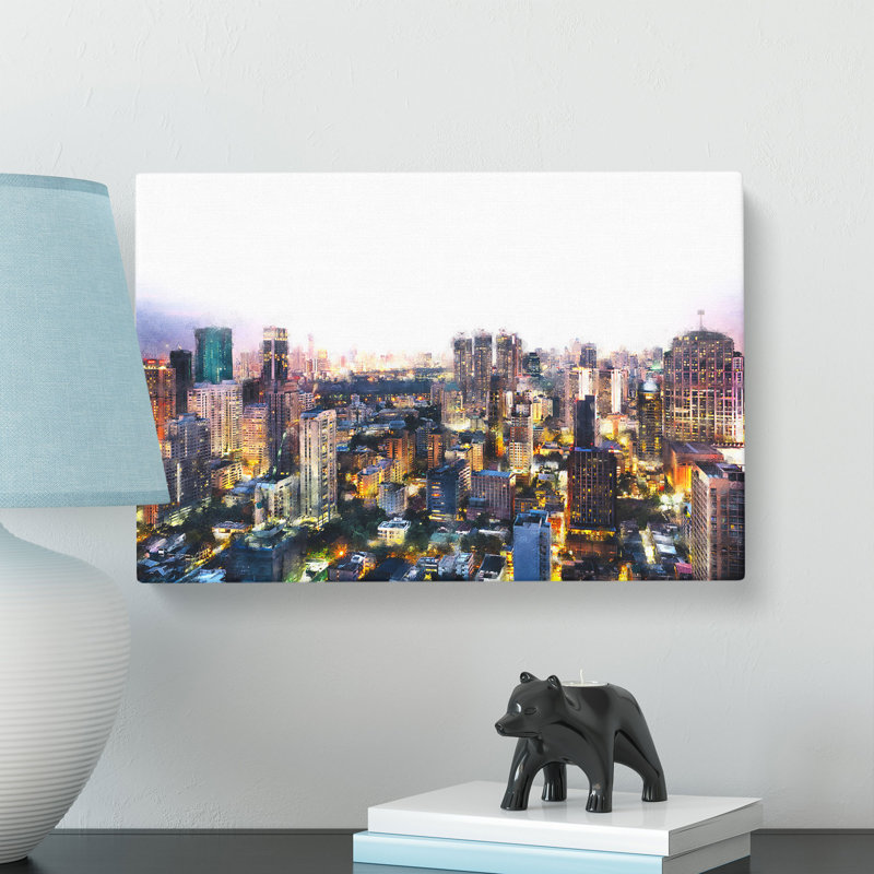 Bangkok Skyline In Thailand Painting - Wrapped Canvas, 40cm H x 60cm W x 3cm D