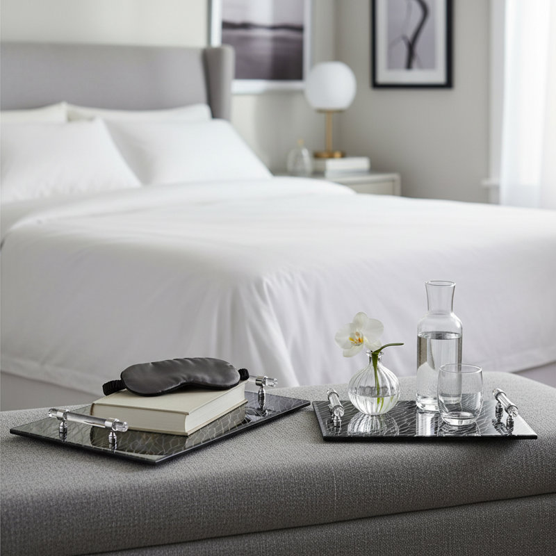 Élégant plateau décoratif à motifs étincelants pour organiser les essentiels - Plateau de repose-pieds ou de table basse chic avec poignées - Plateau décoratif de table de salle à manger parfaite - ensemble de 2, 16 po