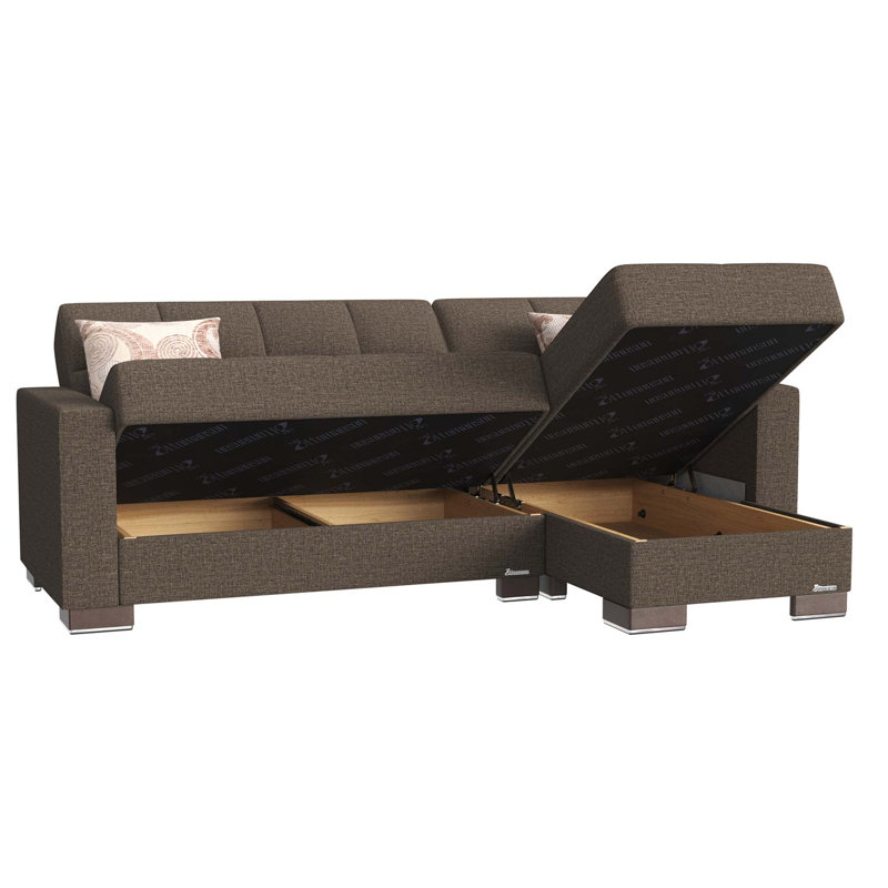 Chaise longue rembourrée convertible avec rangement, Chenille brun clair