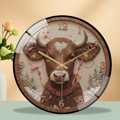 Horloge avec chiffres d'une scène de vache festive - Horloge murale moderne en verre 12 po
