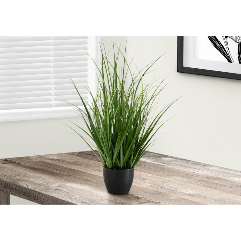 Plante artificielle de table en faux gazon, 23 po de hauteur dans un pot noir 4 po pour la décoration, à l'intérieur