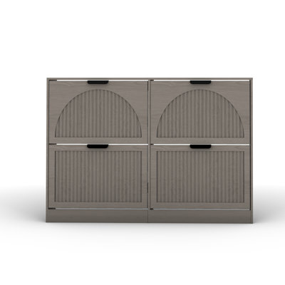 47.24" W Fluted Shoe Storage Cabinet with 4 Flip Drawers, 24-32 Pair Narrow Entryway Shoe Organizer with Adjustable Shelves & Metal Handles