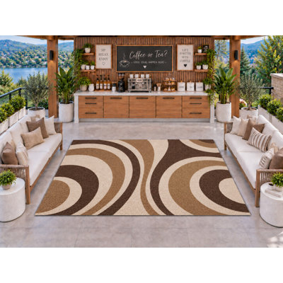Tapis d'extérieur 5' x 7' brun crème rétro ondulé épais, uni, imperméable, en PVC bouclé, tapis de patio robuste, tapis intérieur/extérieur à séchage rapide pour cuisine, porche, terrasse, balcon, entrée.