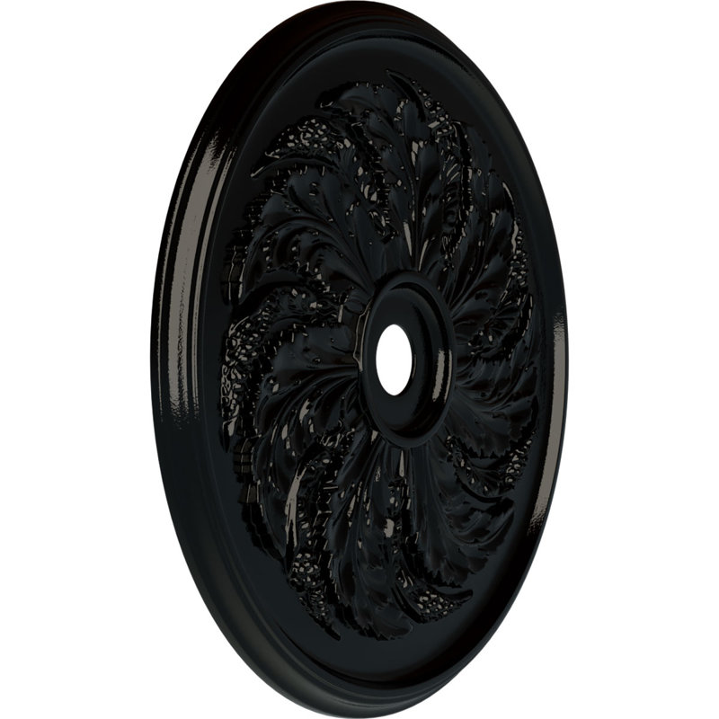 Médaillon de plafond Endurathane Delfina, DE 40 po x P 1 7/8 po, finition argent chaud peint à la main, Perle noire