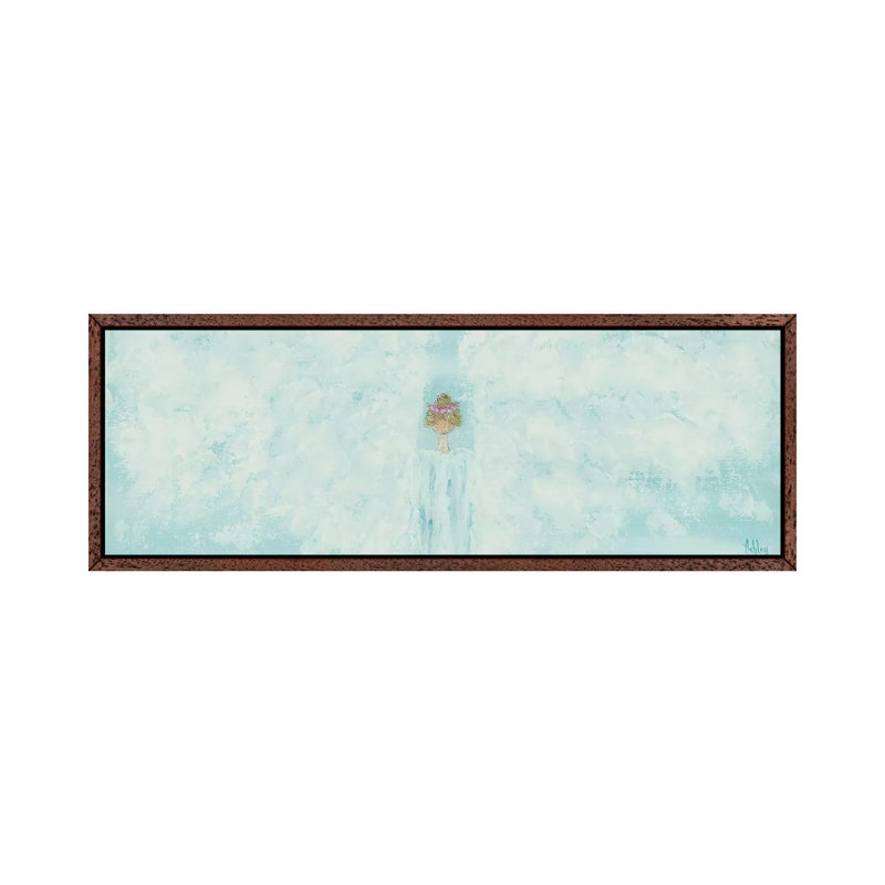 Blue Horizontal Angel by Ashley Bradley - Panoramic Painting on Canvas, Classic Brown Wood Framed, 30.48 cm H x 91.44 cm W