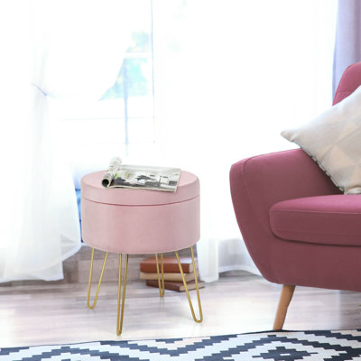Terrance 42cm Wide Velvet Round Solid Colour Standard Ottoman with Storage
